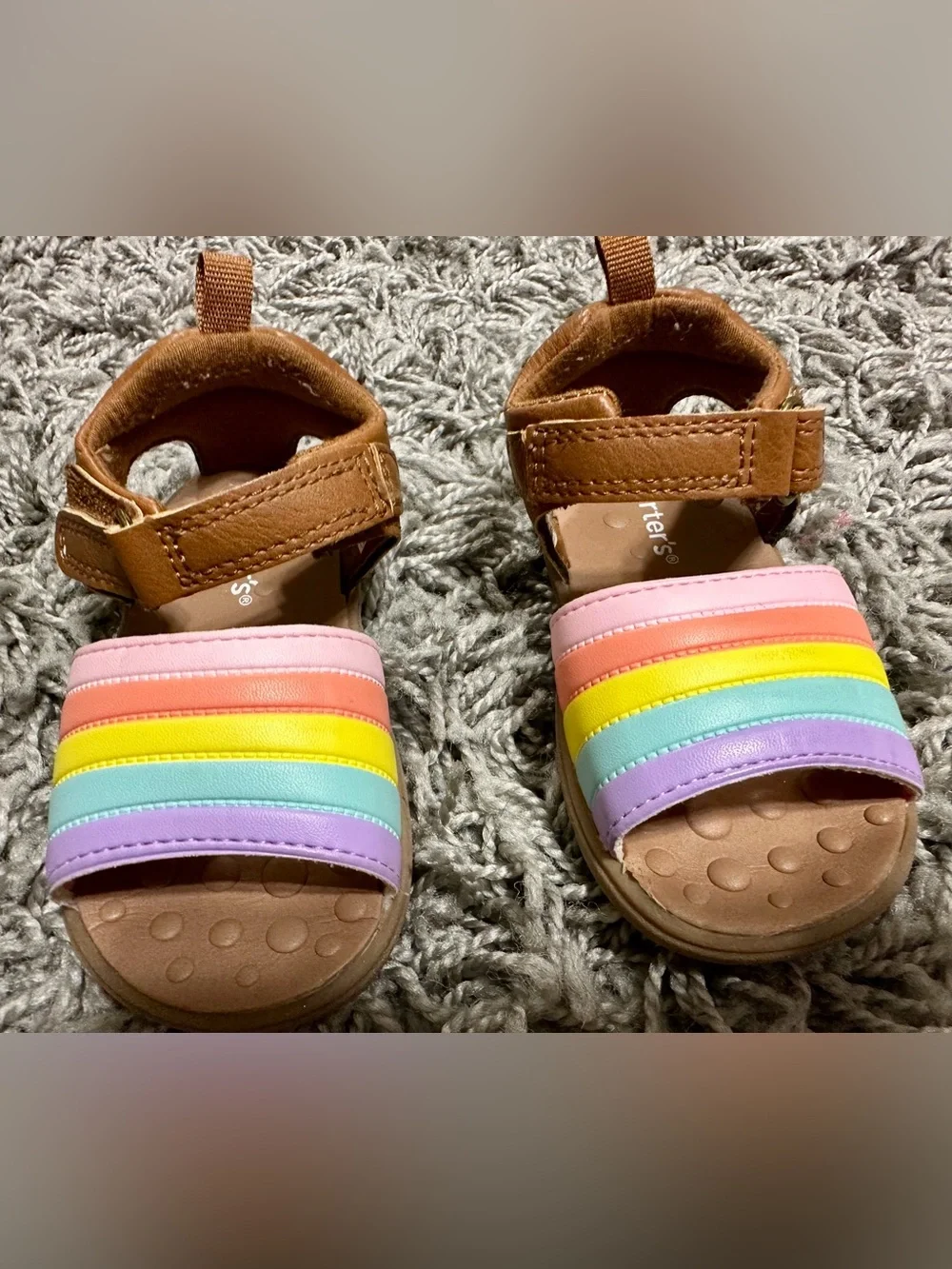 Carter's Brown Leather Sandals with Pastel Rainbow Straps